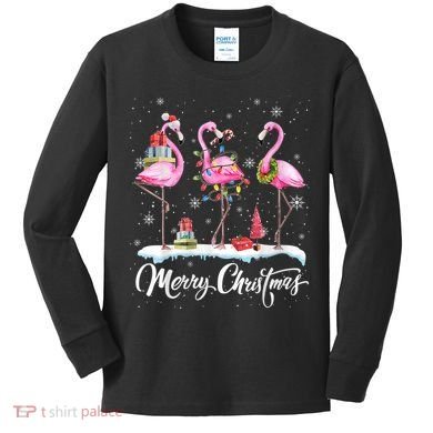 Merry Christmas Flamingo Kids Long Sleeve Shirt