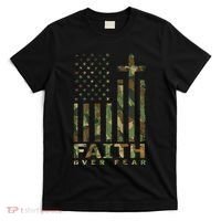 Military Camo Faith Over Fear Inspirational Christian T-Shirt thumb 0