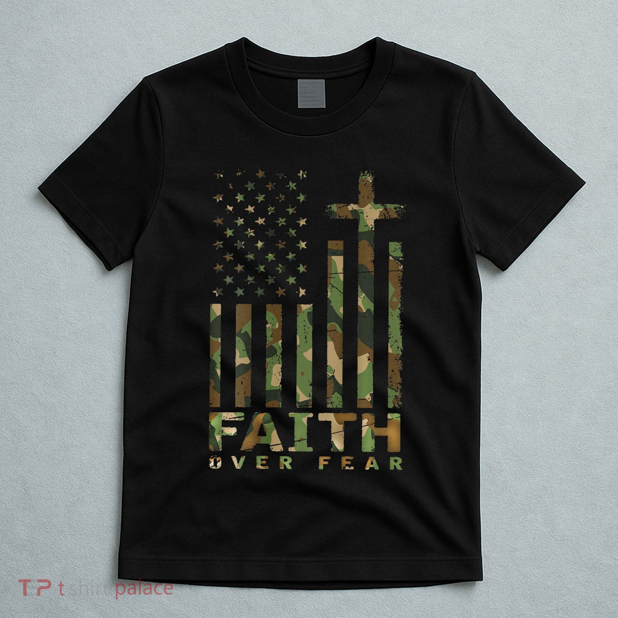 Military Camo Faith Over Fear Inspirational Christian T-Shirt