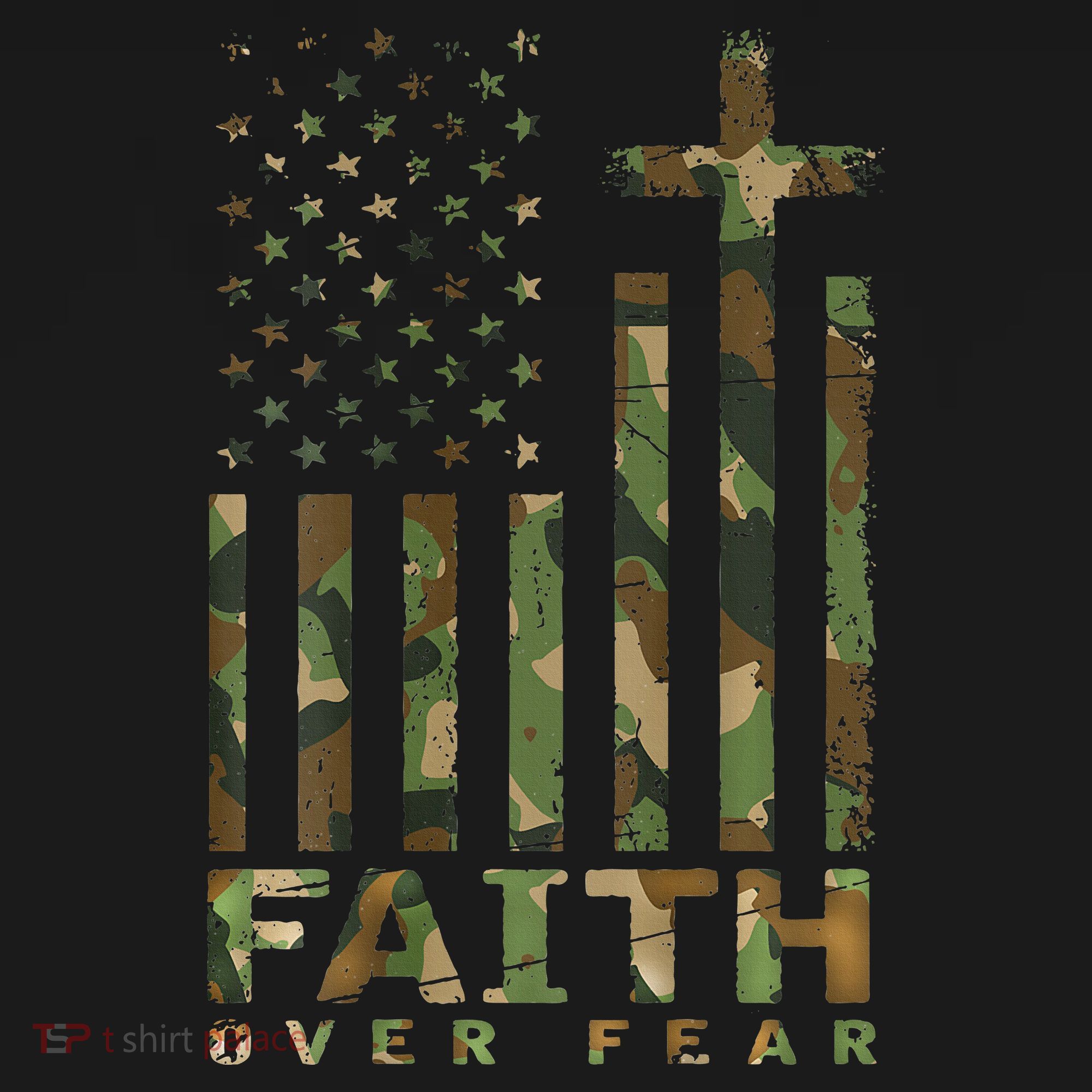 Military Camo Faith Over Fear Inspirational Christian T-Shirt