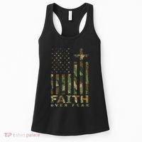 Military Camo Faith Over Fear Inspirational Christian Women's Tank Top thumb 0
