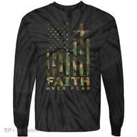 Military Camo Faith Over Fear Inspirational Christian Tie-Dye Long Sleeve Shirt thumb 0