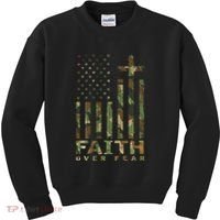 Military Camo Faith Over Fear Inspirational Christian Kids Sweatshirt thumb 0
