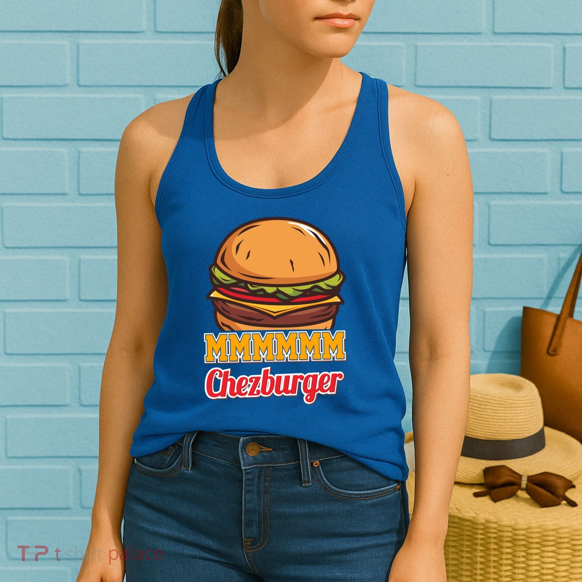 Mmmm Chezburger Funny Hamburger Outfit Hamburger Great Gift Women's Tank Top