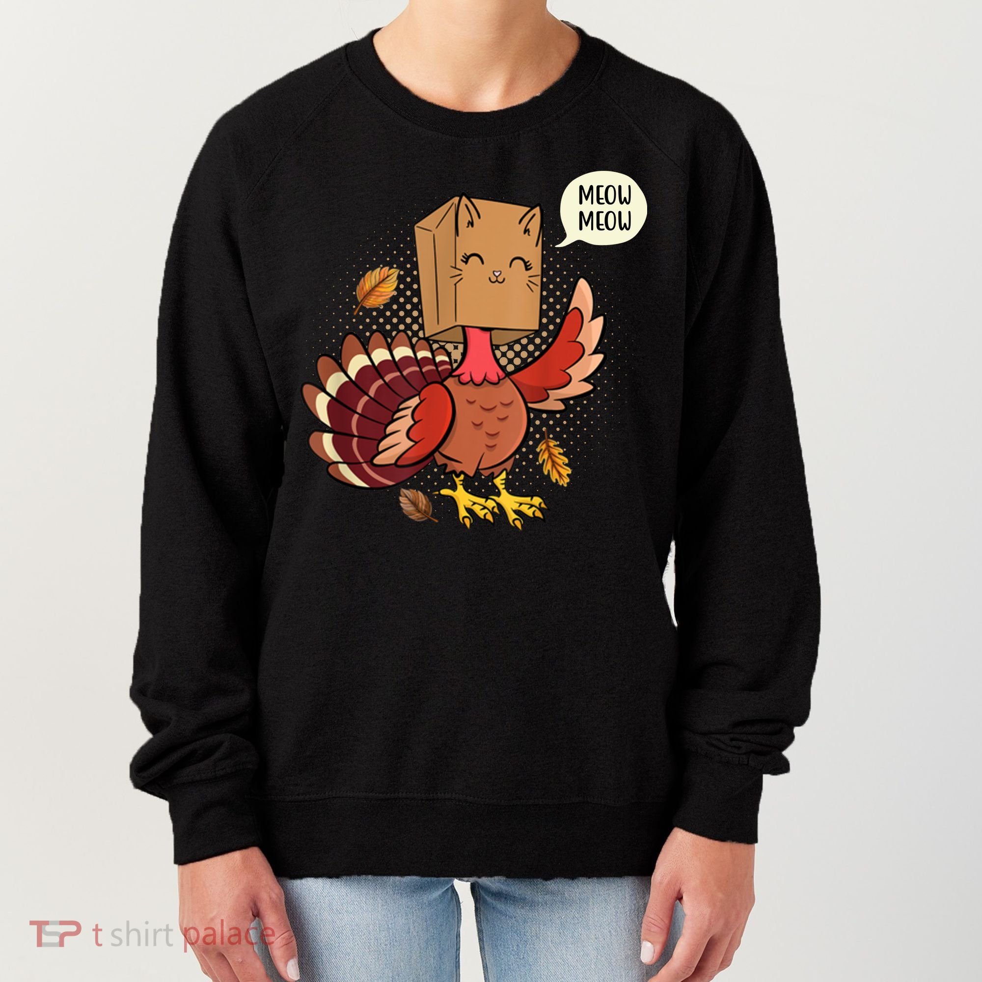 Meow Cat Funny Turkey Thanksgiving Holiday Women's Sweatshirt