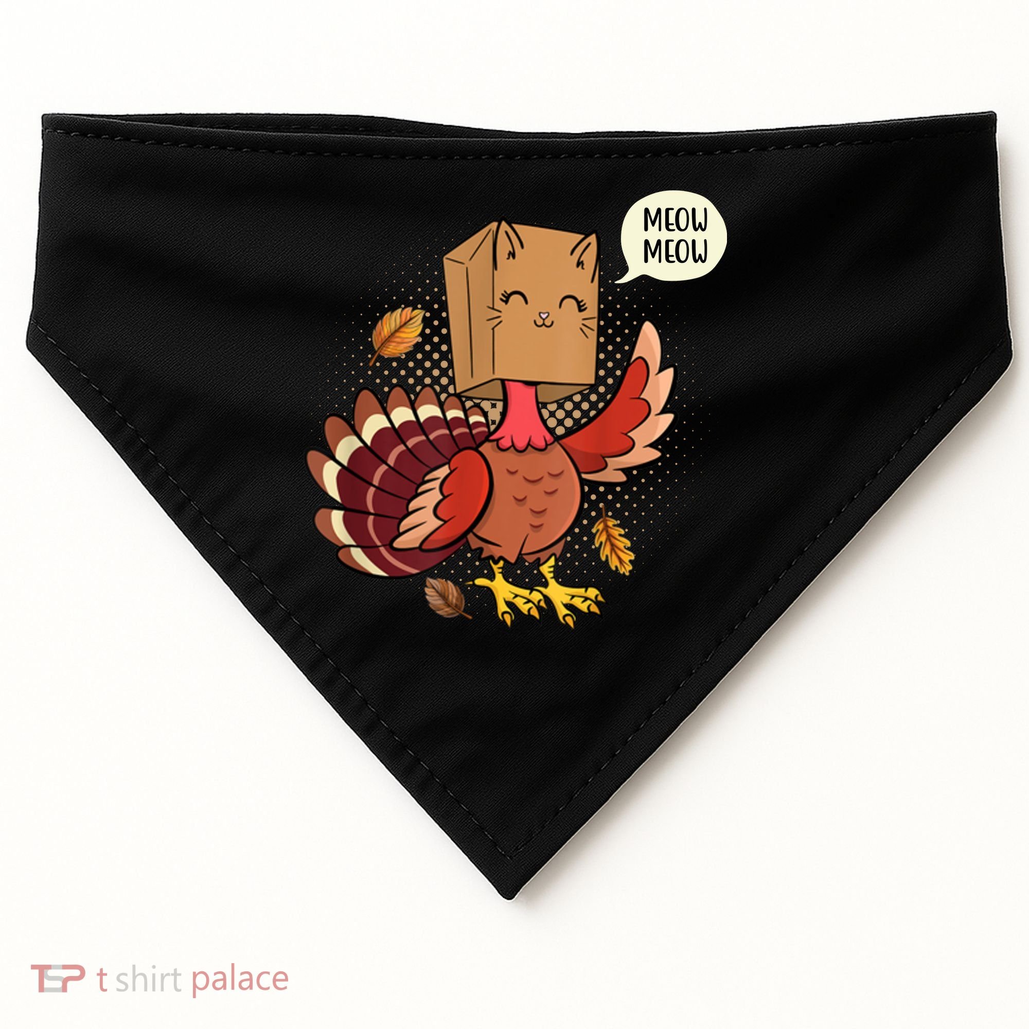 Meow Cat Funny Turkey Thanksgiving Holiday USA-Made Doggie Bandana
