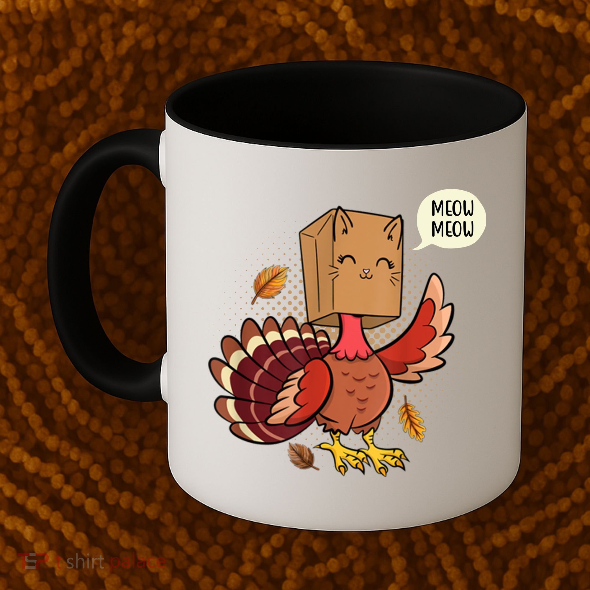 Meow Cat Funny Turkey Thanksgiving Holiday Coffee Mug