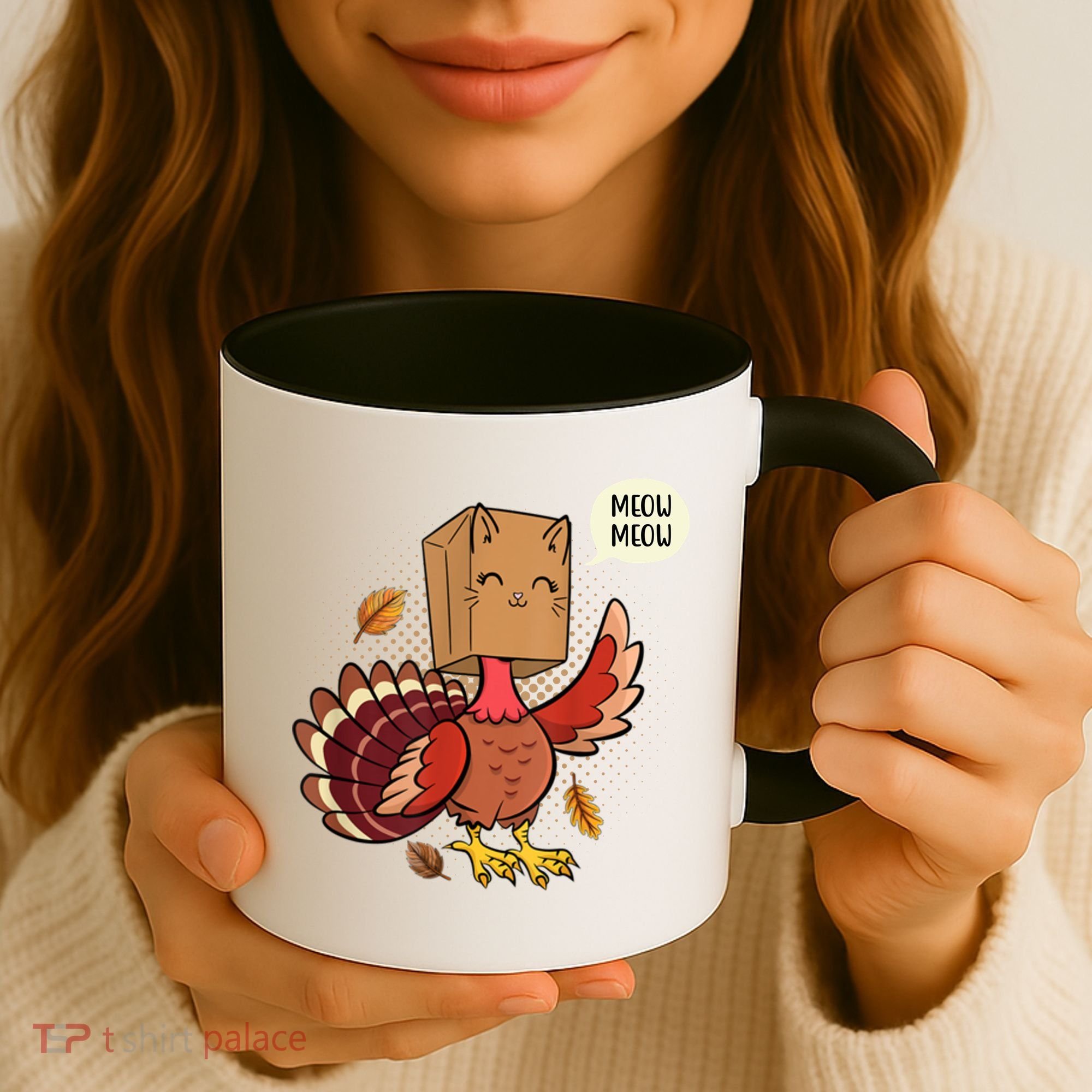 Meow Cat Funny Turkey Thanksgiving Holiday Coffee Mug
