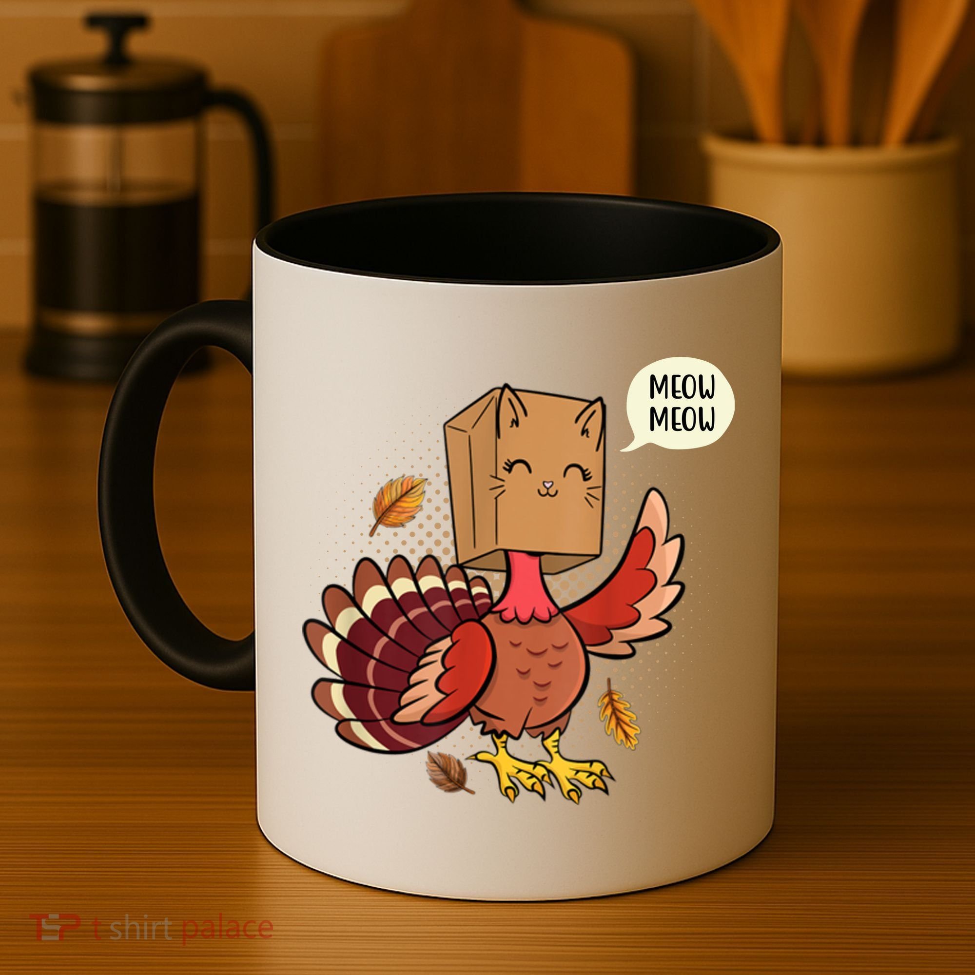 Meow Cat Funny Turkey Thanksgiving Holiday Coffee Mug