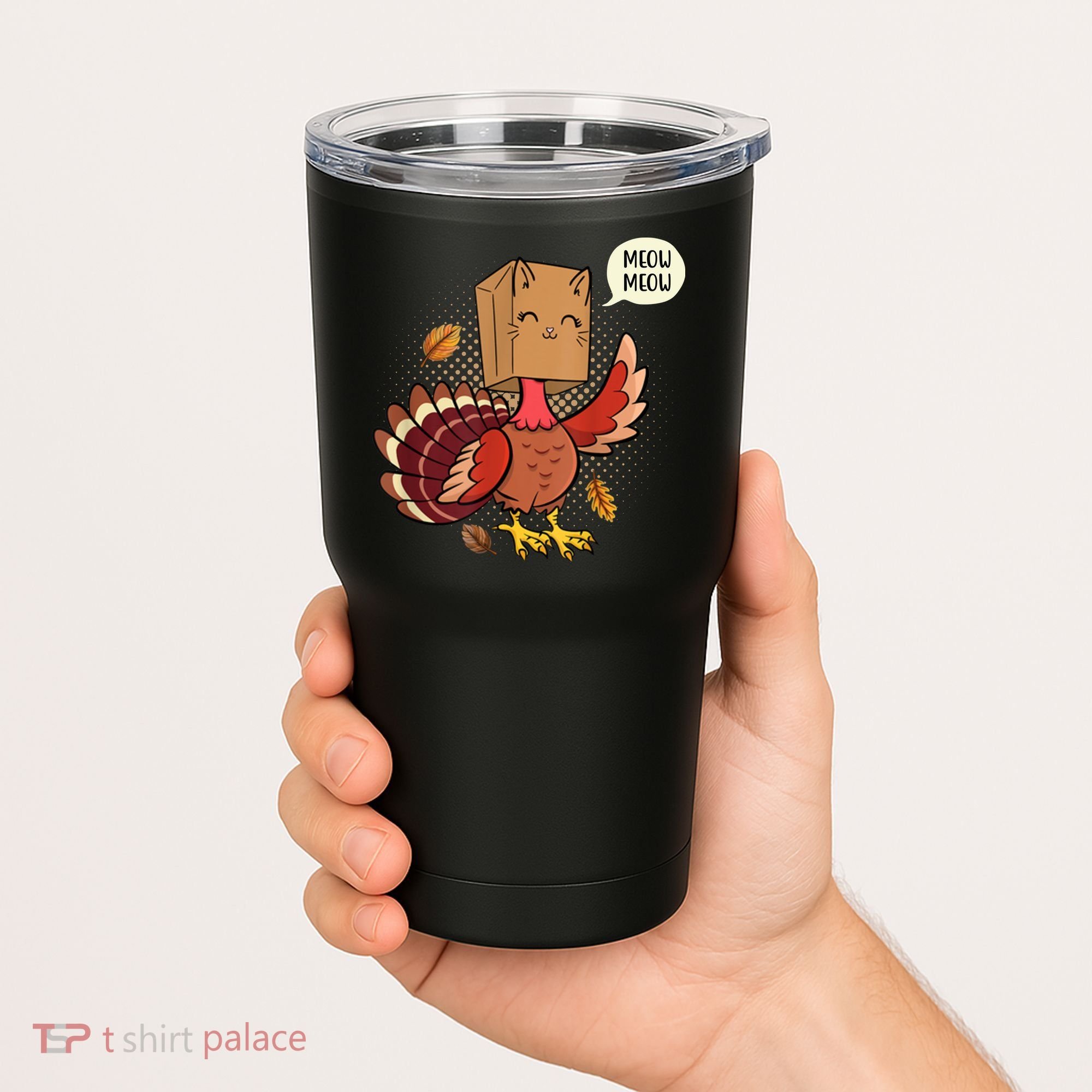 Meow Cat Funny Turkey Thanksgiving Holiday Tumbler
