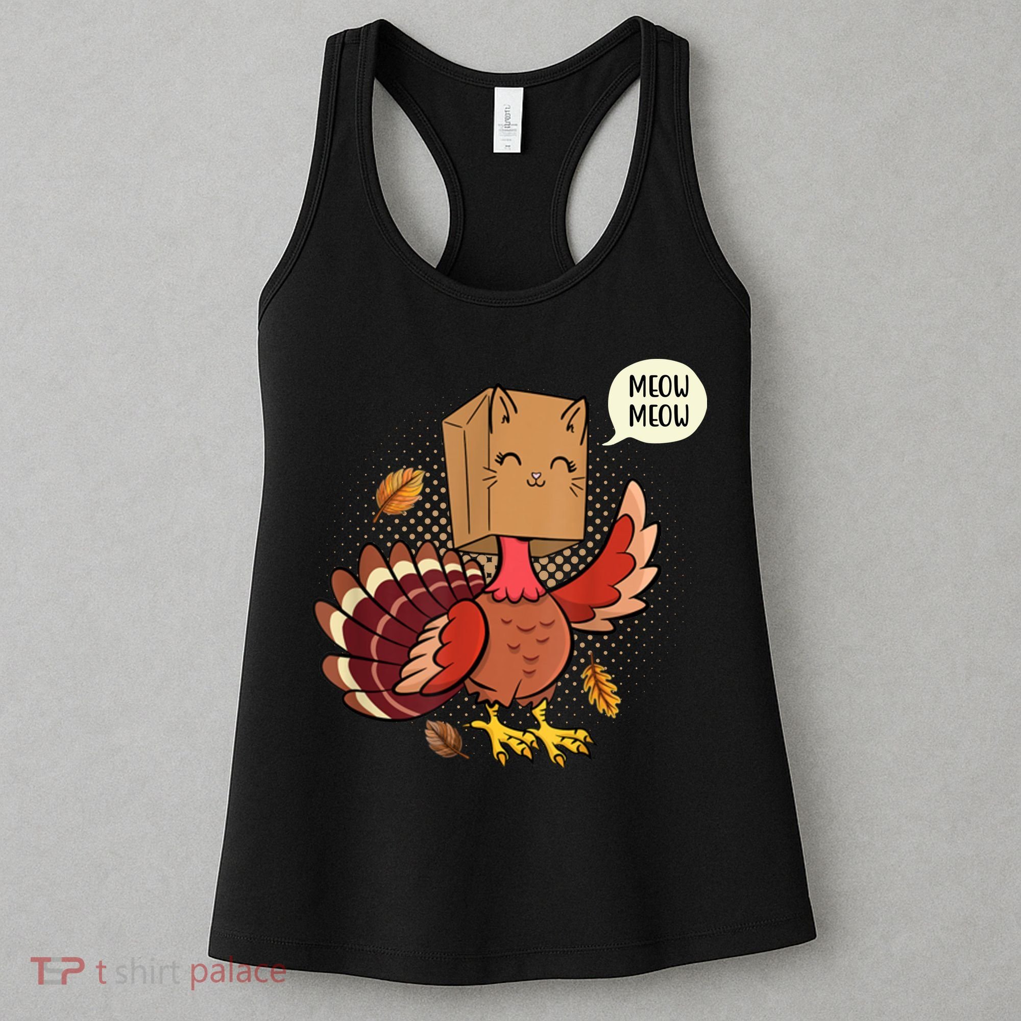 Meow Cat Funny Turkey Thanksgiving Holiday Women's Tank Top