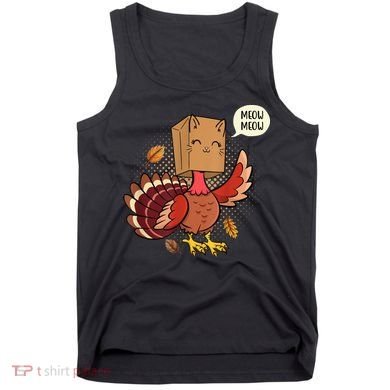 Meow Cat Funny Turkey Thanksgiving Holiday Tank Top