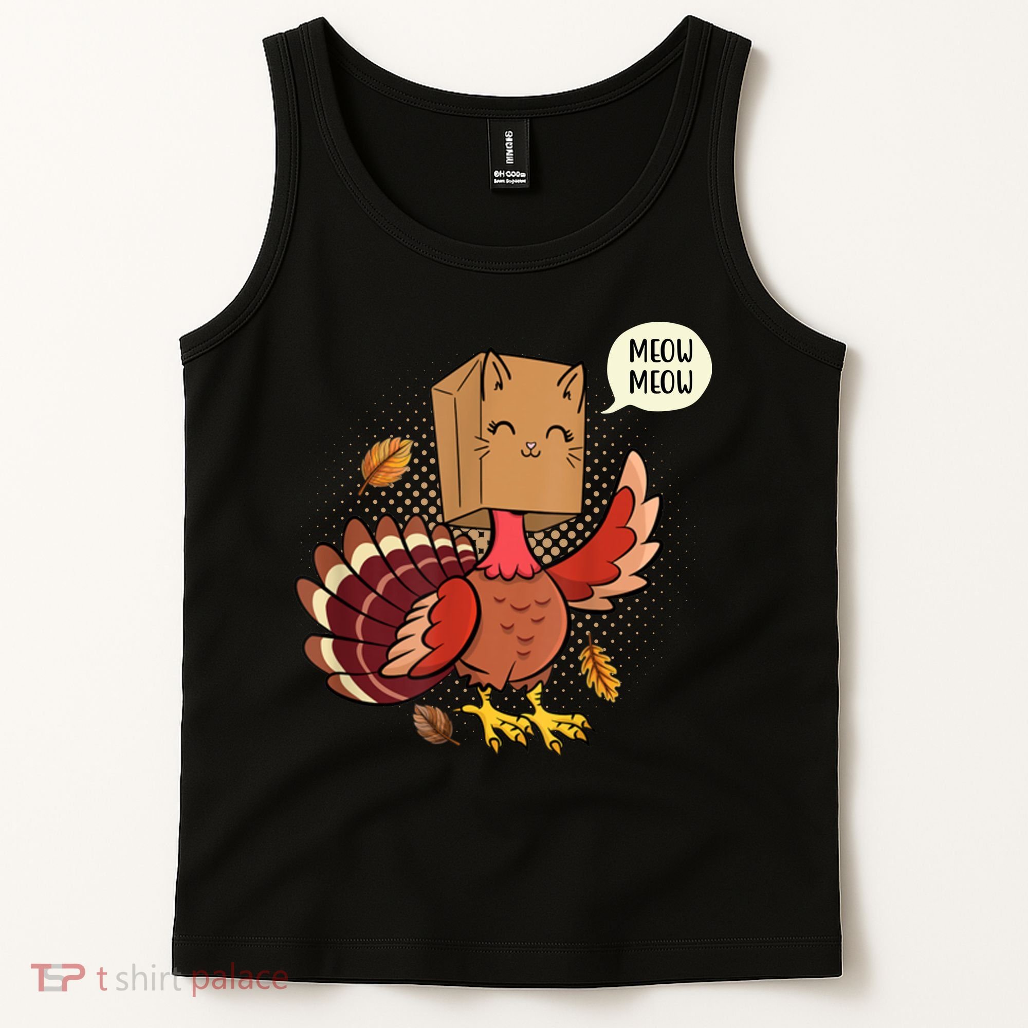 Meow Cat Funny Turkey Thanksgiving Holiday Tank Top