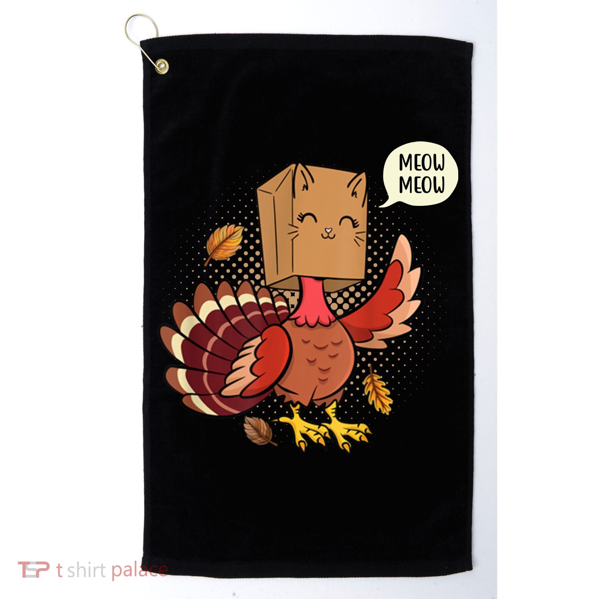 Meow Cat Funny Turkey Thanksgiving Holiday Golf Towel