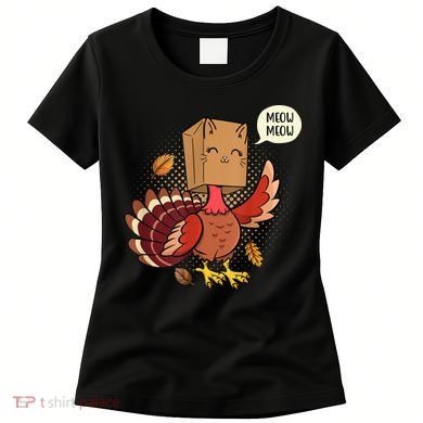 Meow Cat Funny Turkey Thanksgiving Holiday Women's T-Shirt