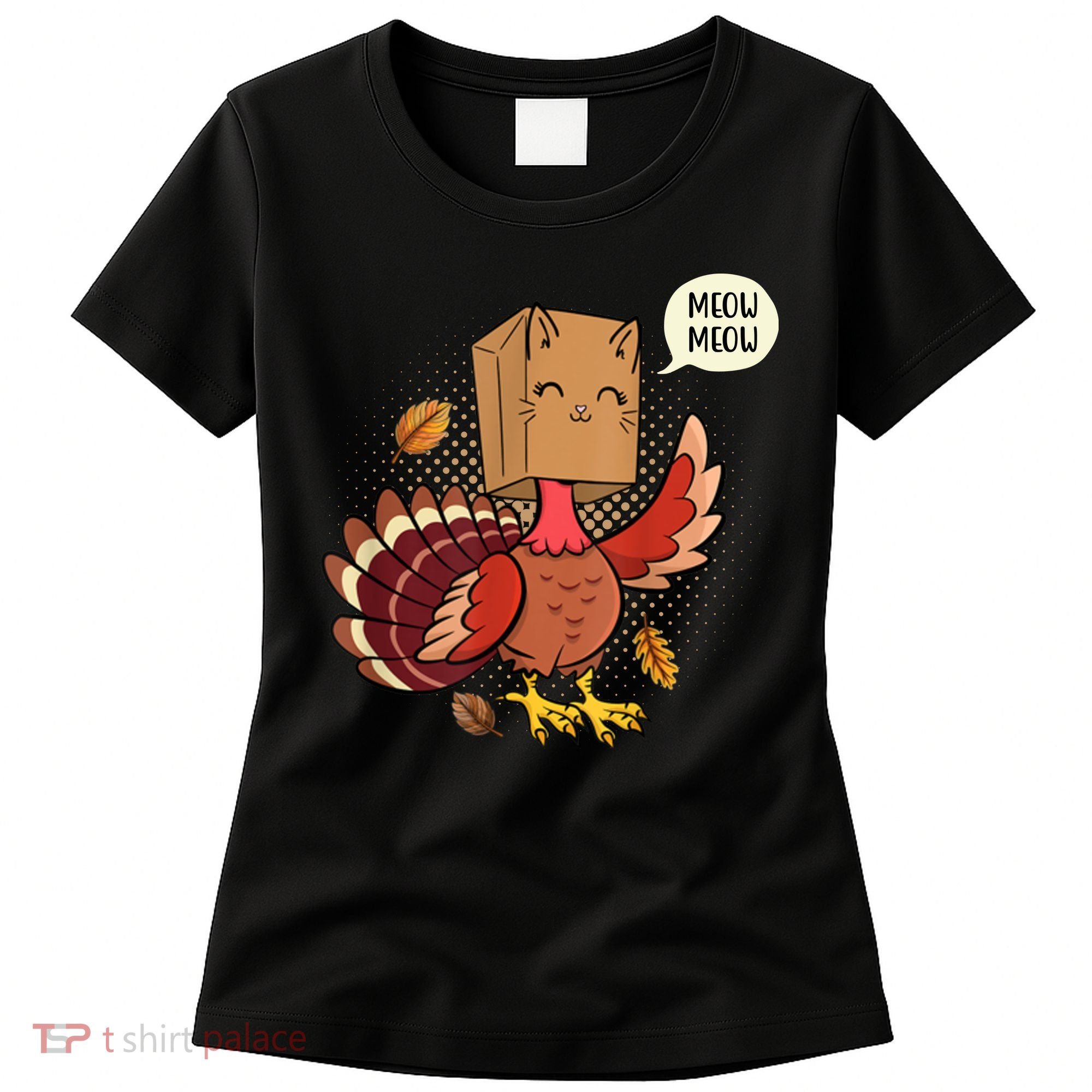 Meow Cat Funny Turkey Thanksgiving Holiday Women's T-Shirt