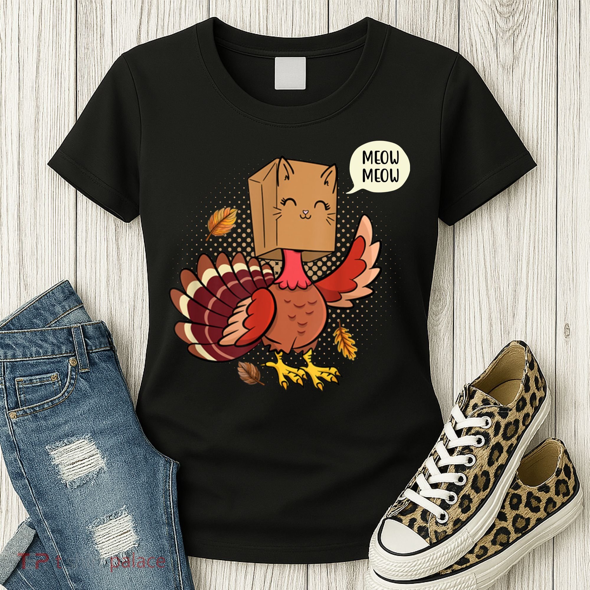 Meow Cat Funny Turkey Thanksgiving Holiday Women's T-Shirt