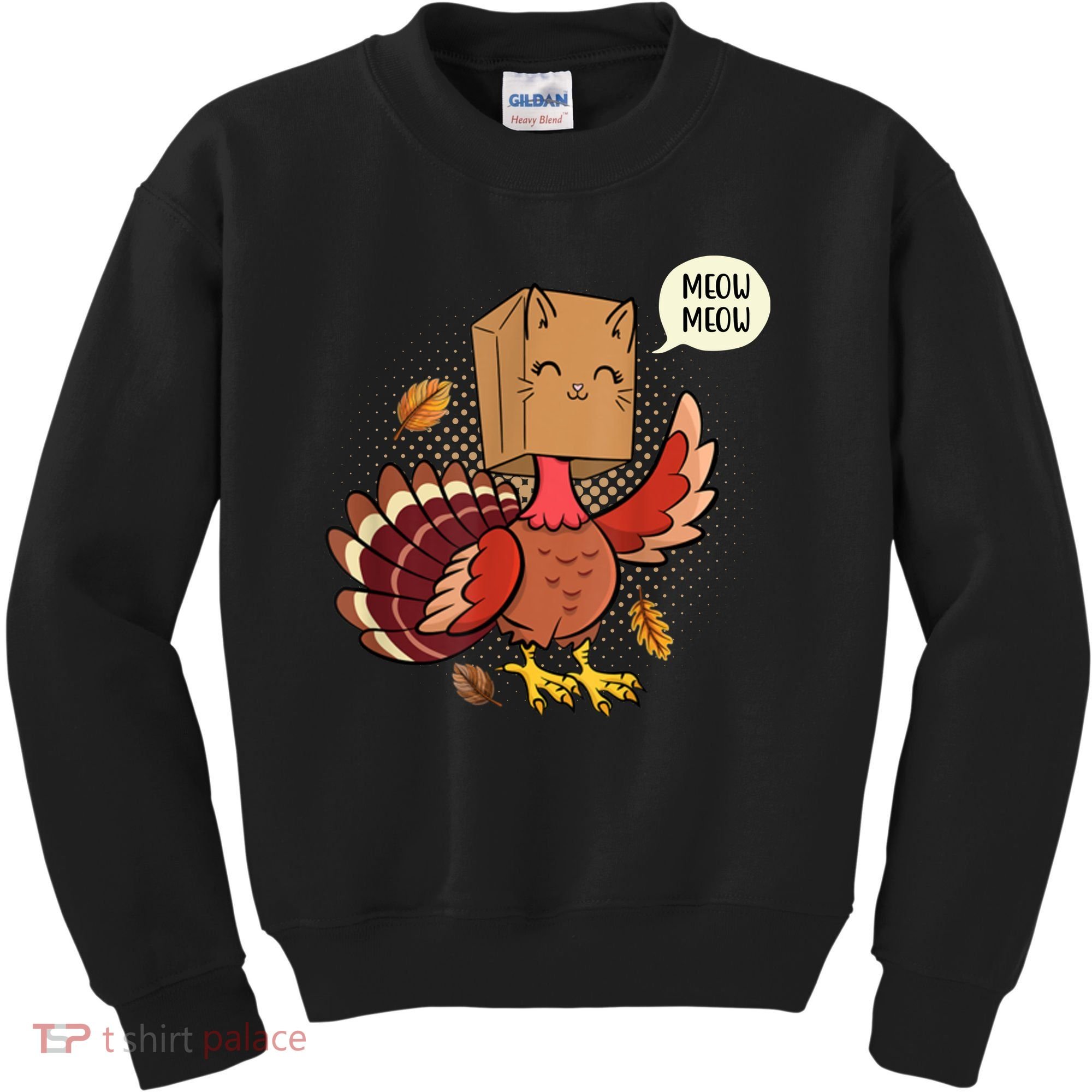 Meow Cat Funny Turkey Thanksgiving Holiday Kids Sweatshirt