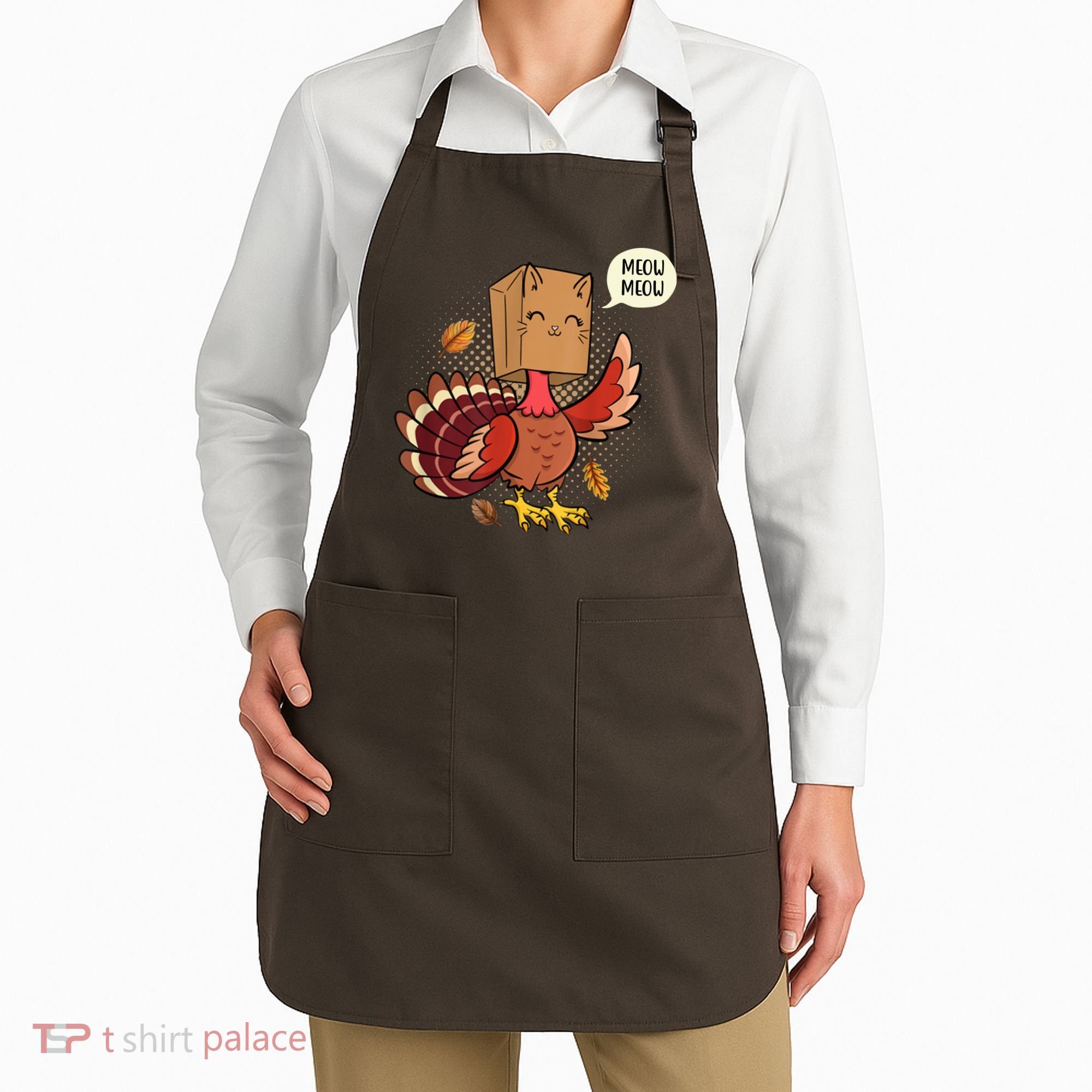 Meow Cat Funny Turkey Thanksgiving Holiday Apron