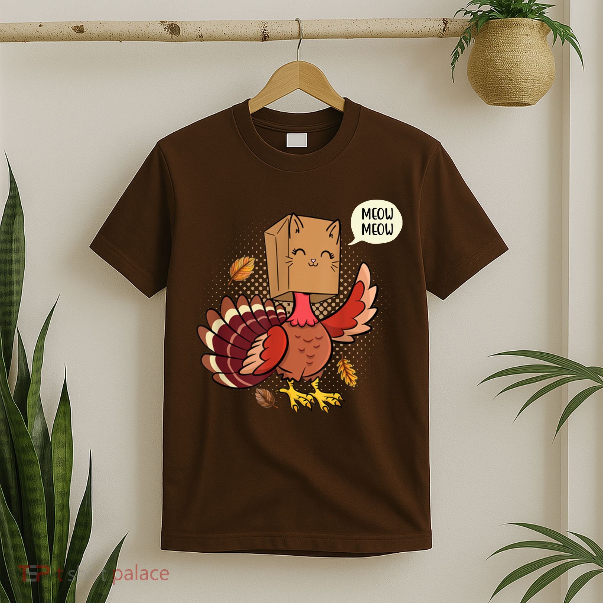 Meow Cat Funny Turkey Thanksgiving Holiday T-Shirt