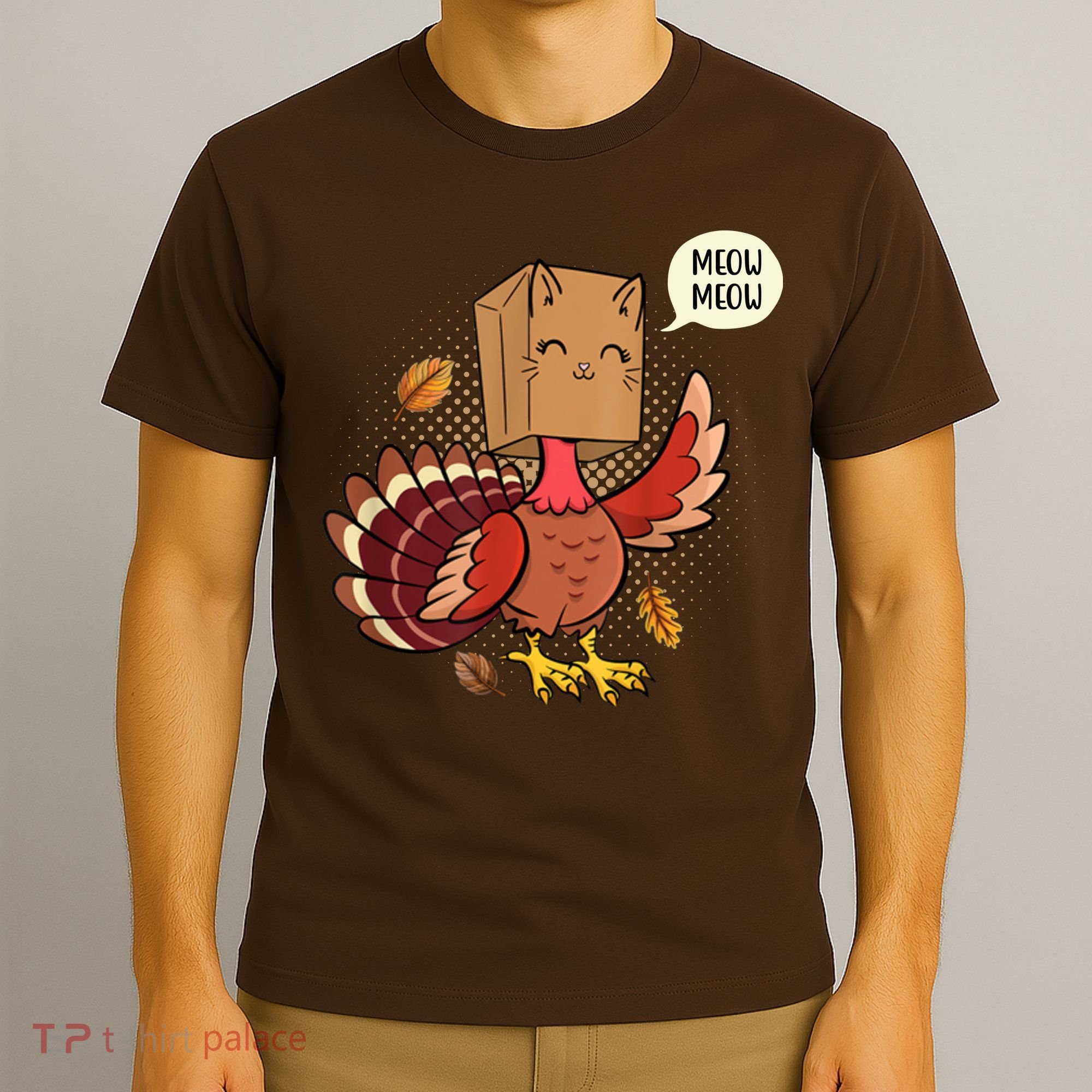 Meow Cat Funny Turkey Thanksgiving Holiday T-Shirt