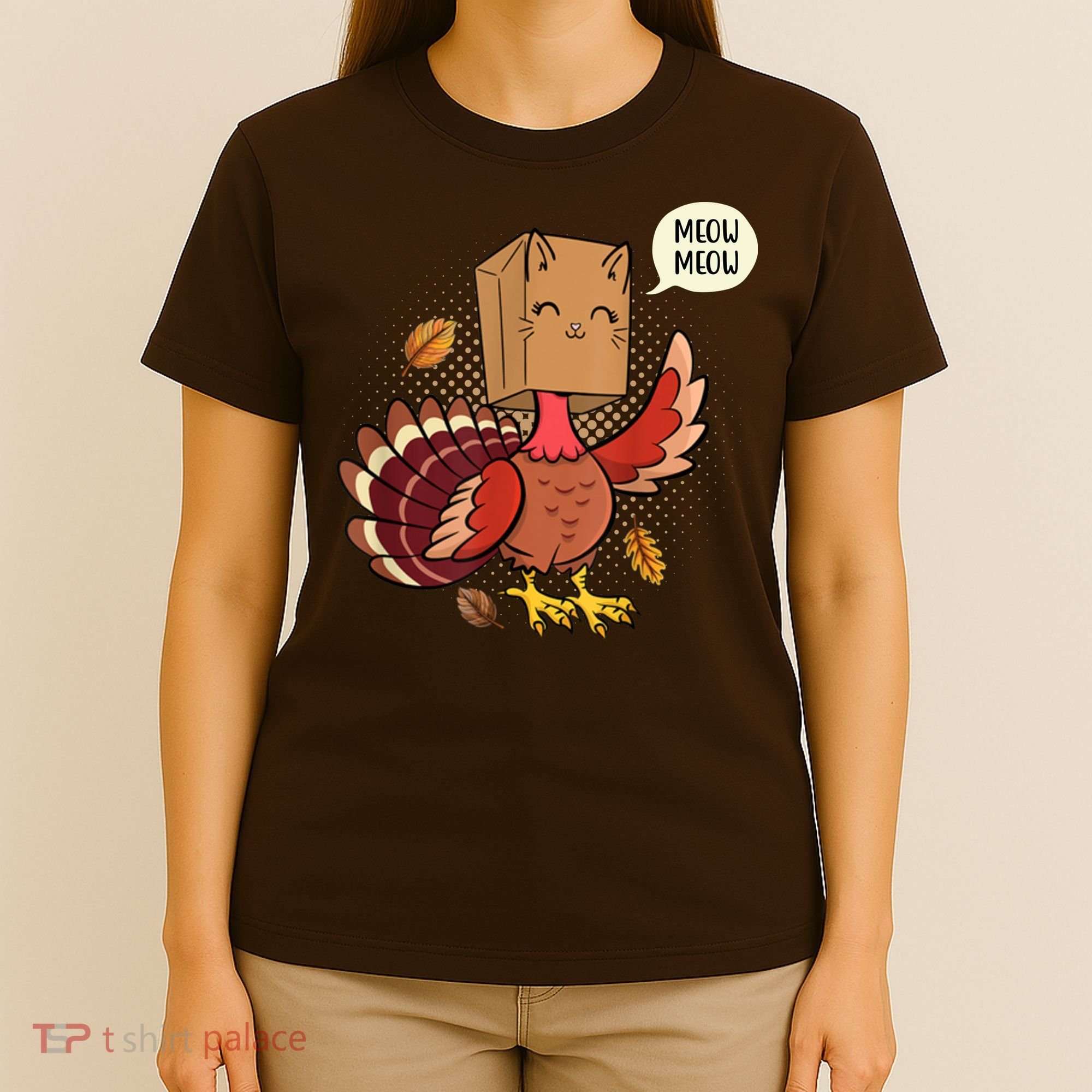 Meow Cat Funny Turkey Thanksgiving Holiday T-Shirt
