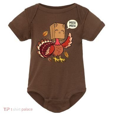 Meow Cat Funny Turkey Thanksgiving Holiday Baby Bodysuit