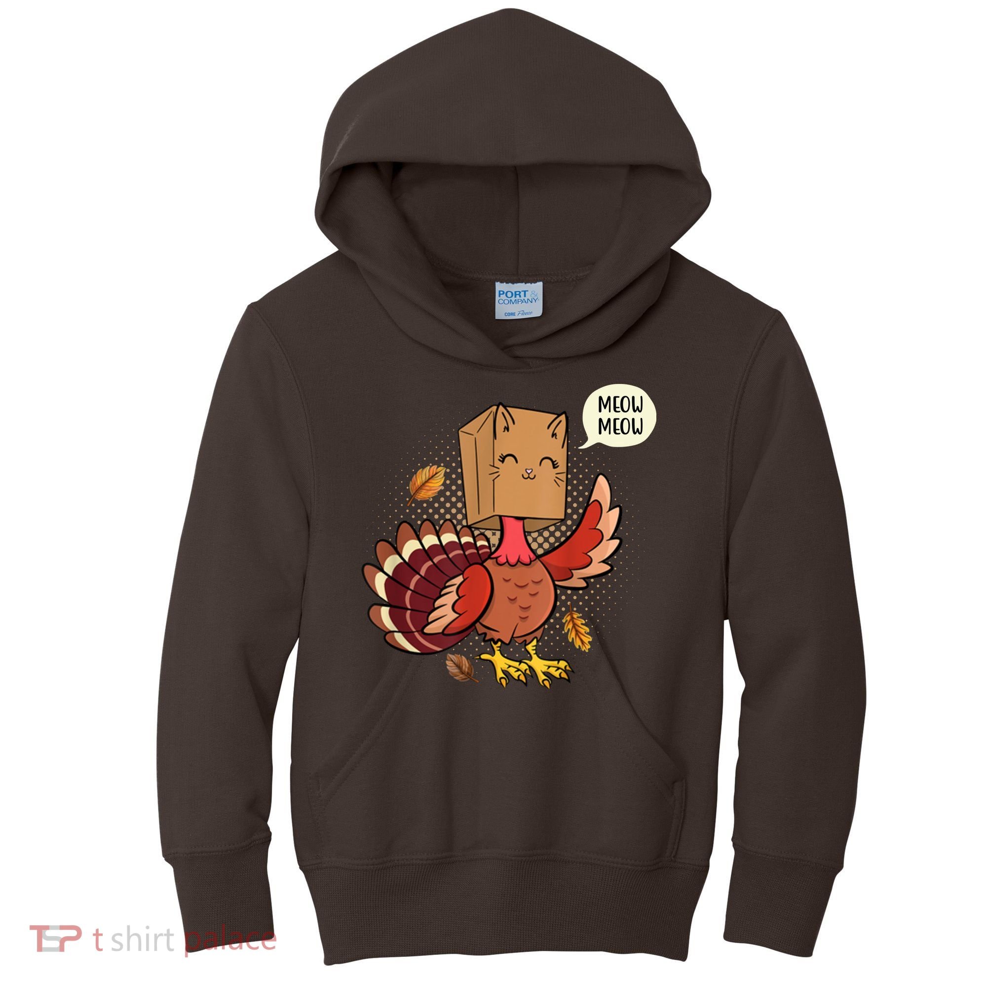 Meow Cat Funny Turkey Thanksgiving Holiday Kids Hoodie