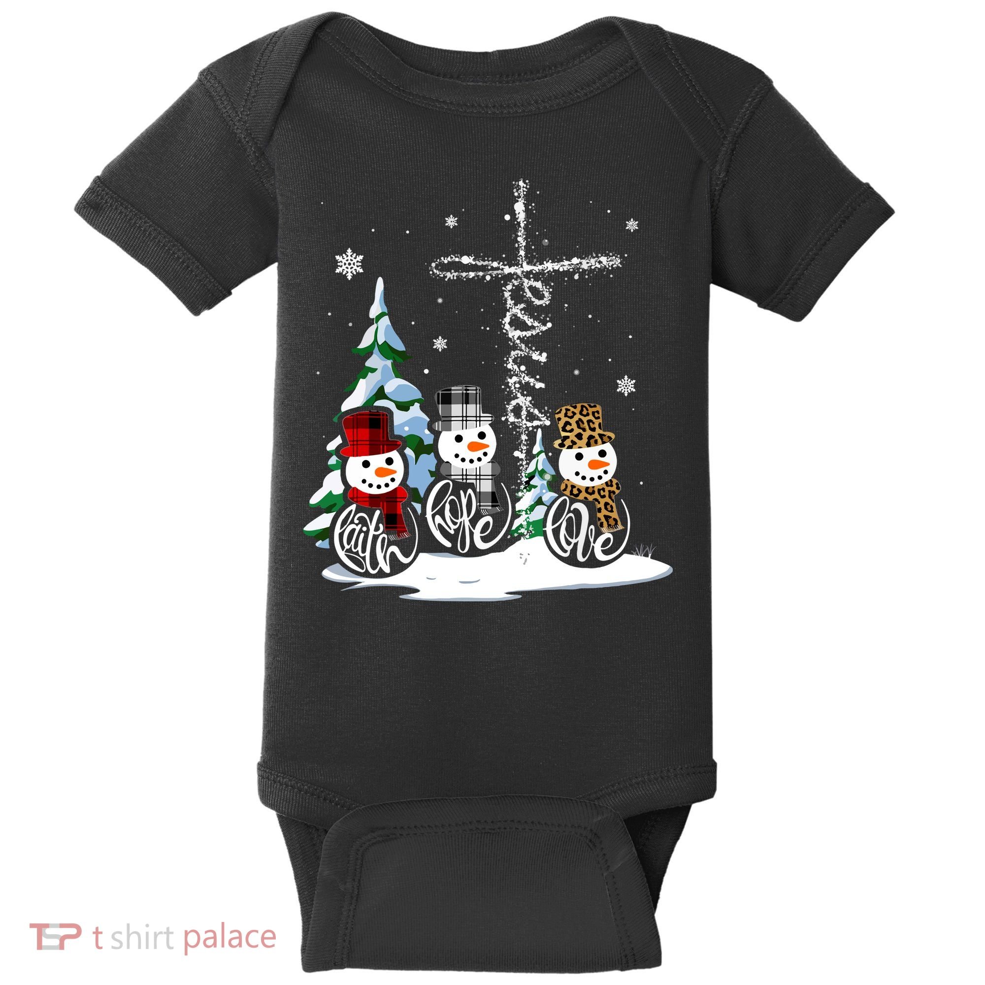 Merry Christmas Faith Hope Love Christmas Snowmen Gift Baby Bodysuit