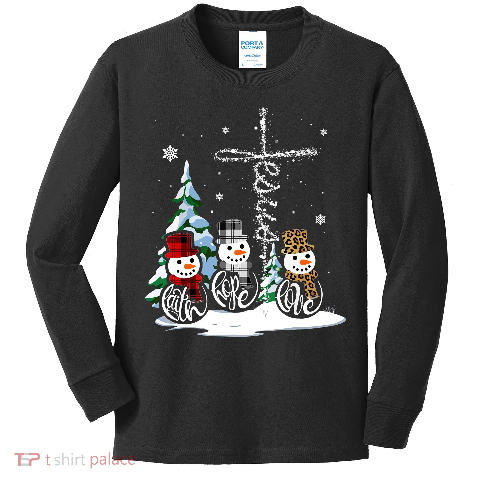 Merry Christmas Faith Hope Love Christmas Snowmen Gift Kids Long Sleeve Shirt
