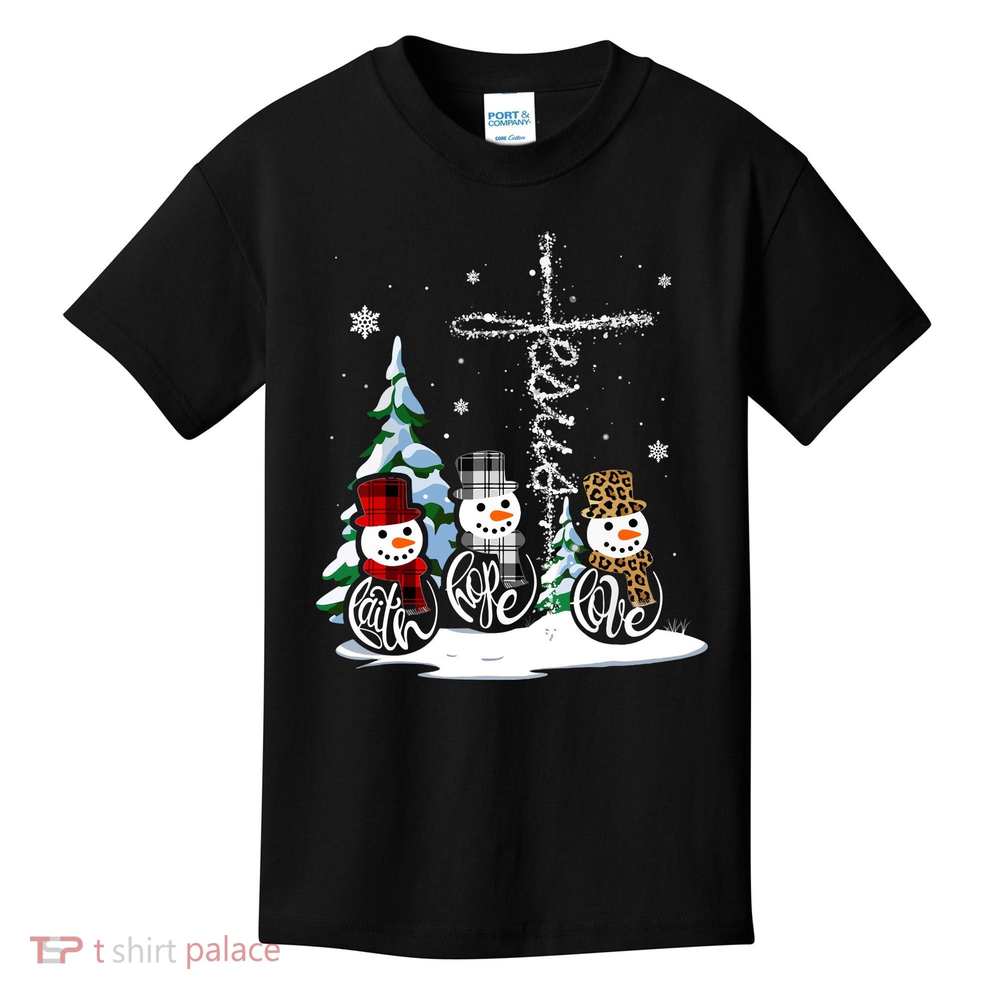Merry Christmas Faith Hope Love Christmas Snowmen Gift Kids T-Shirt