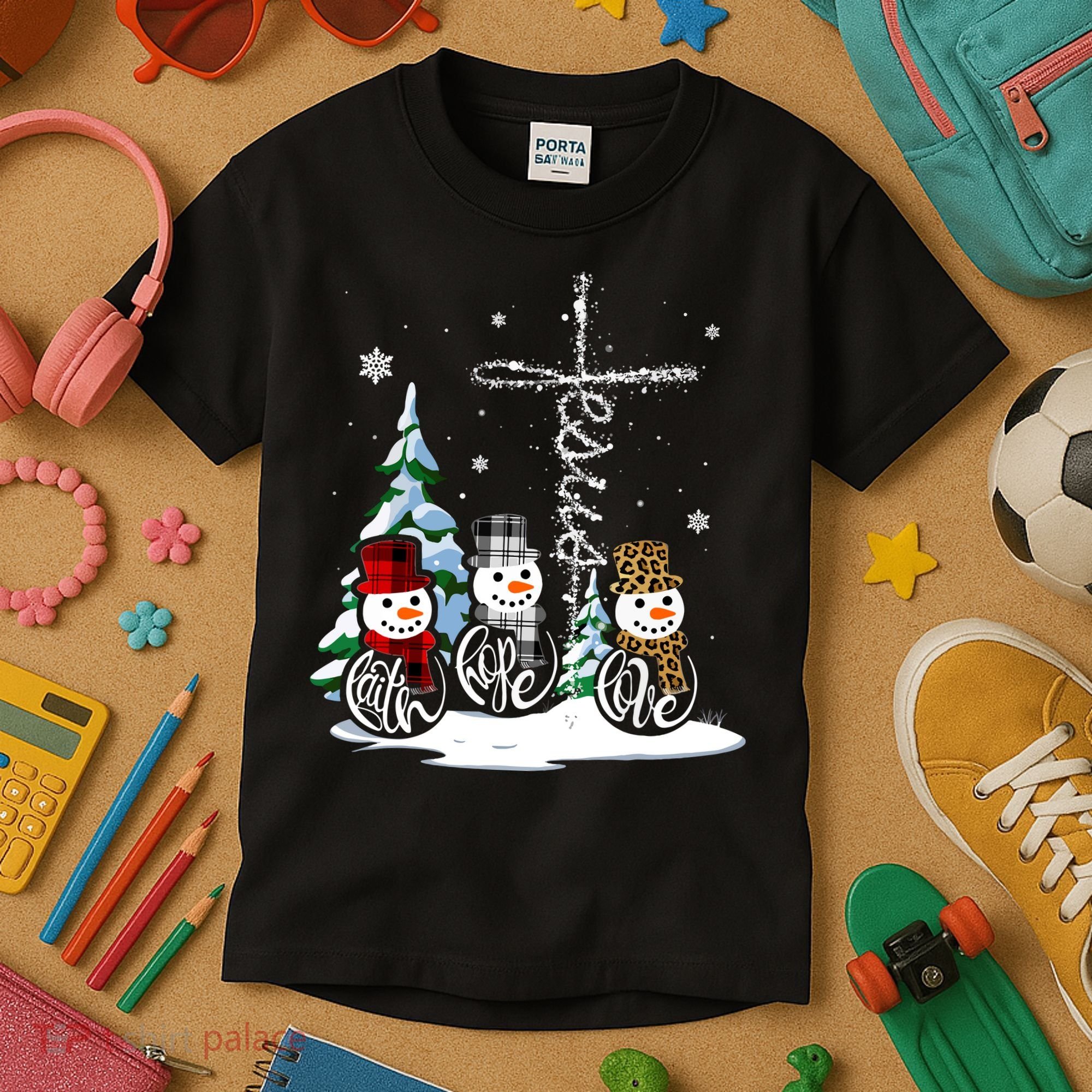 Merry Christmas Faith Hope Love Christmas Snowmen Gift Kids T-Shirt