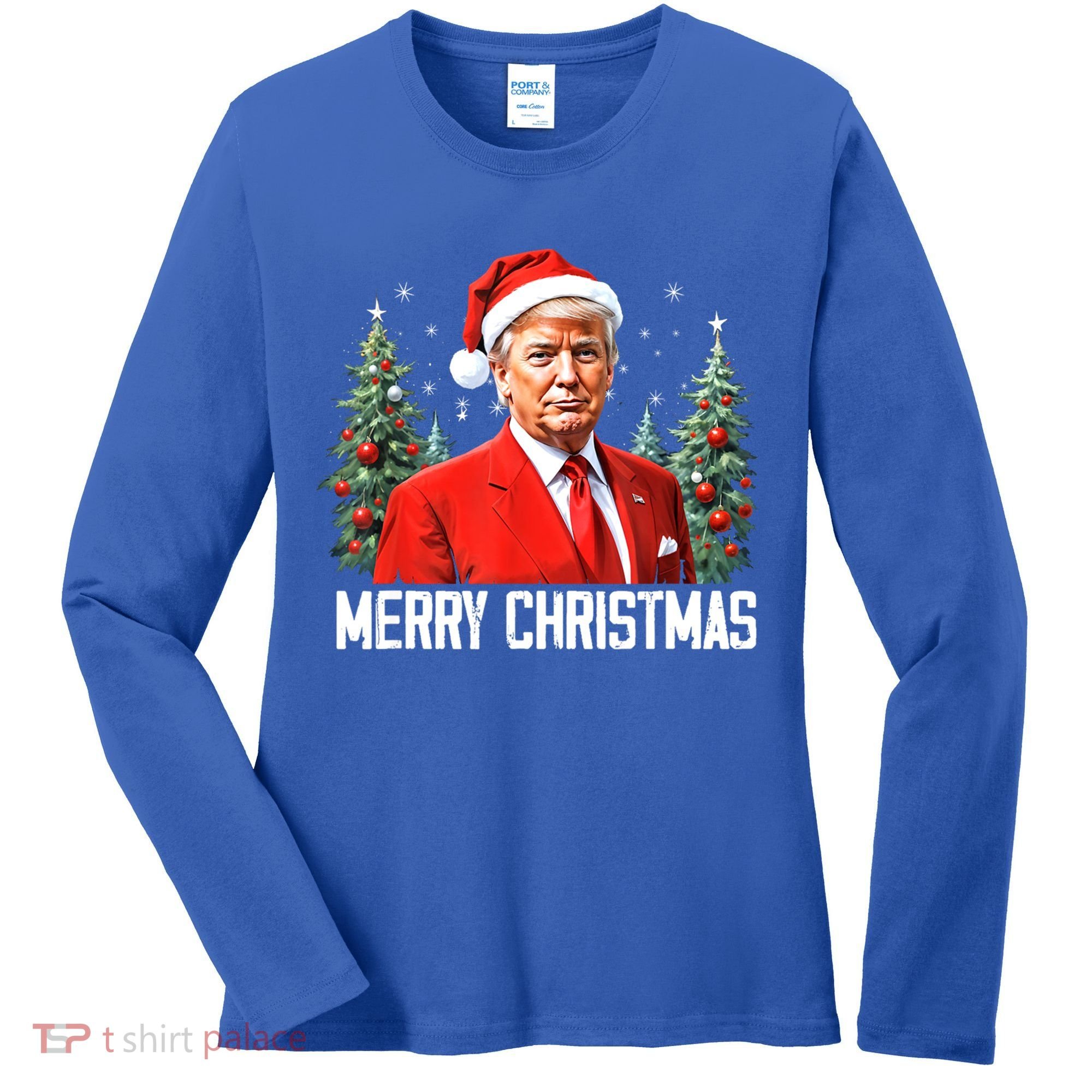 Merry Christmas Funny Santa Trump 2024 Xmas Gift Women's Long Sleeve Shirt
