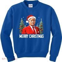 Merry Christmas Funny Santa Trump 2024 Xmas Gift Kids Sweatshirt thumb 0