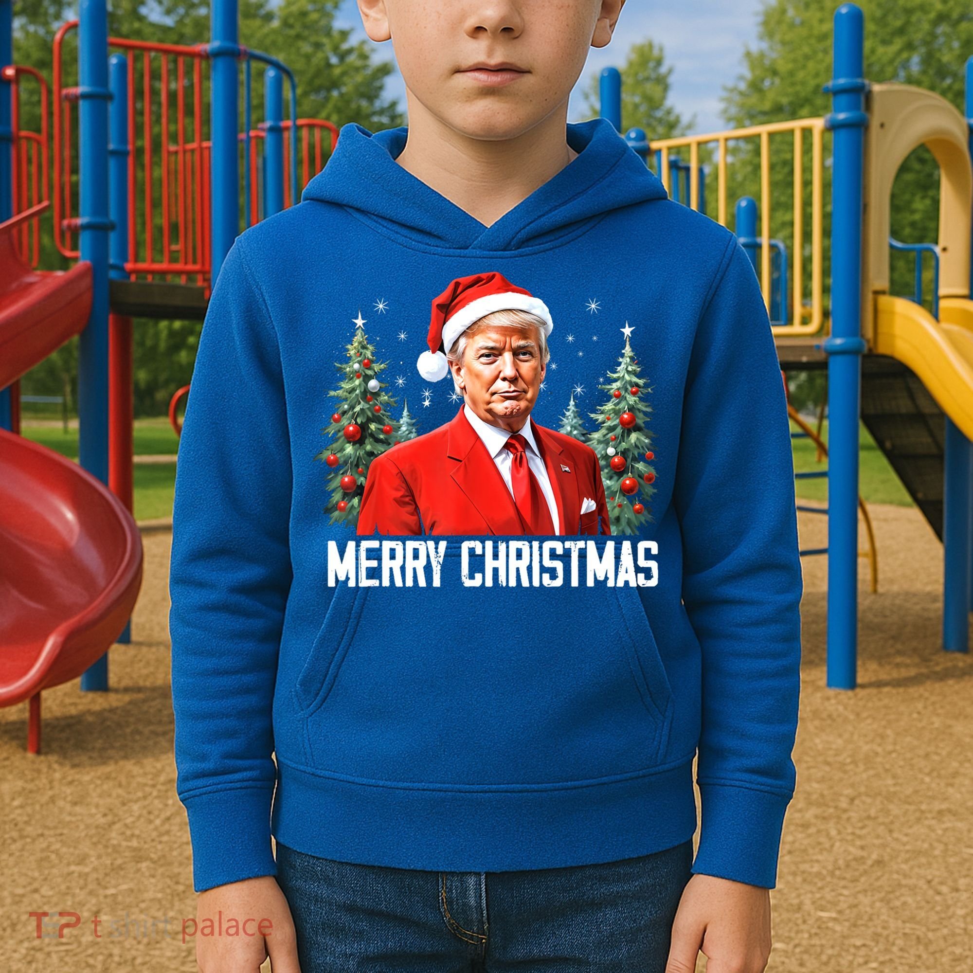 Merry Christmas Funny Santa Trump 2024 Xmas Gift Kids Hoodie