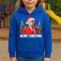 Merry Christmas Funny Santa Trump 2024 Xmas Gift Kids Hoodie thumb 3