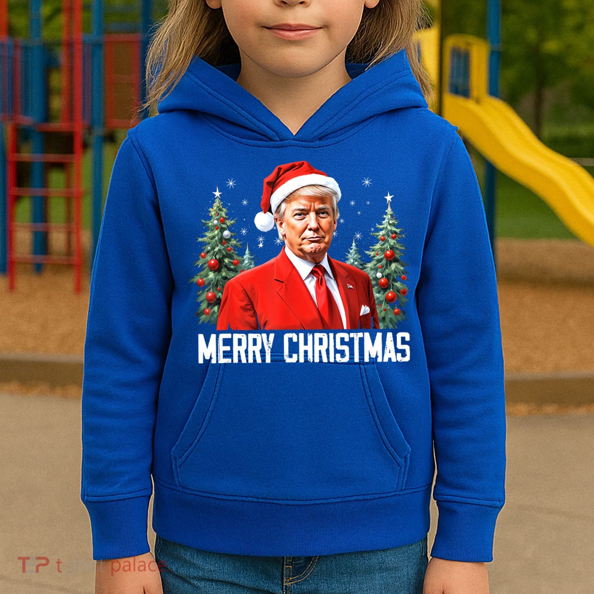 Merry Christmas Funny Santa Trump 2024 Xmas Gift Kids Hoodie