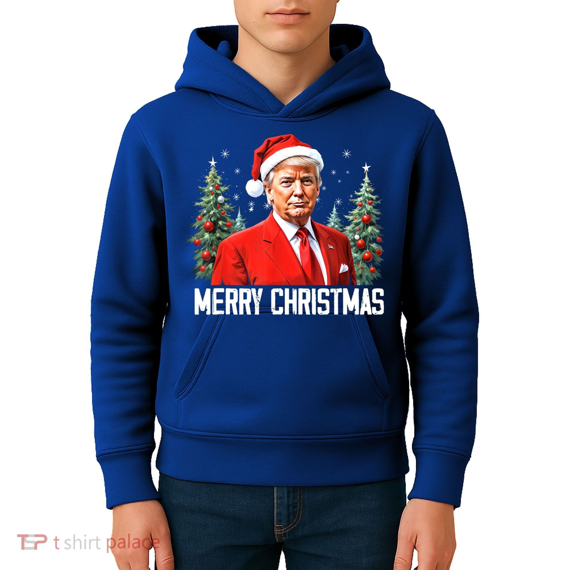 Merry Christmas Funny Santa Trump 2024 Xmas Gift Kids Hoodie