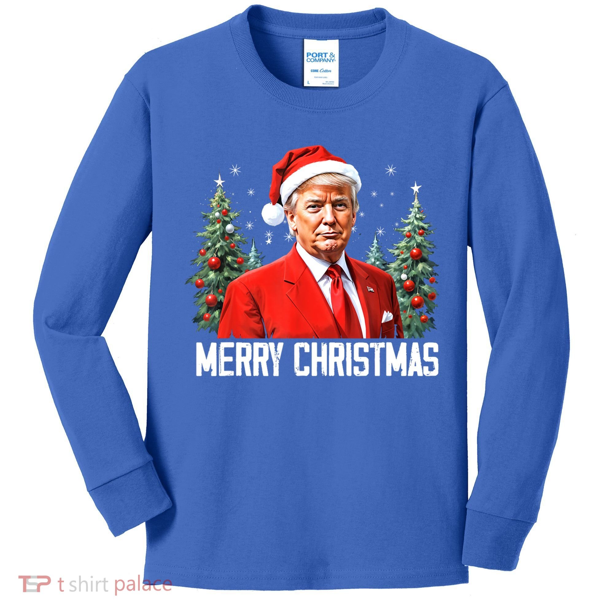 Merry Christmas Funny Santa Trump 2024 Xmas Gift Kids Long Sleeve Shirt