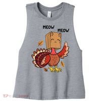 Meow Cat Funny Thanksgiving Turkey Women's Racerback Cropped Tank thumb 0