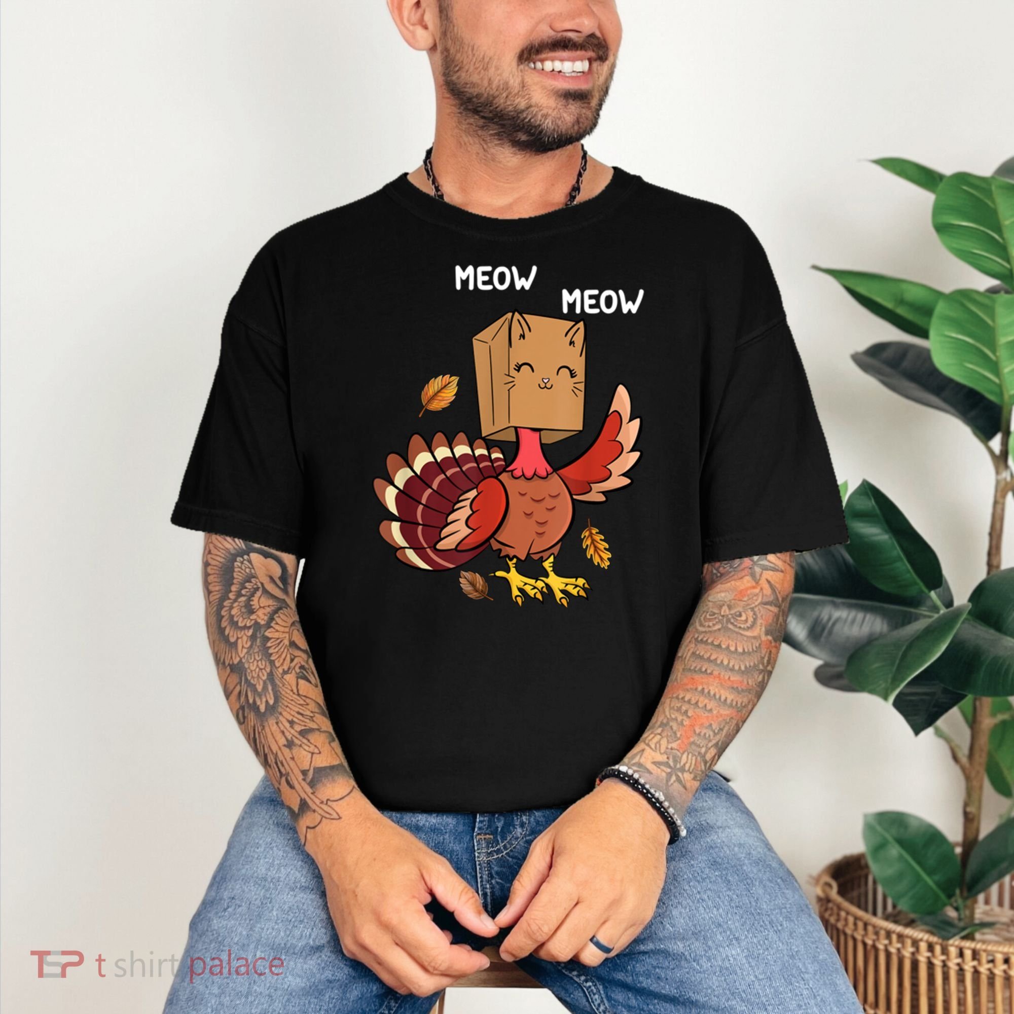 Meow Cat Funny Thanksgiving Turkey Comfort Colors T-Shirt