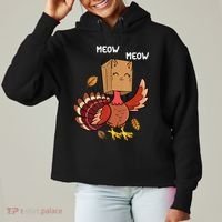 Meow Cat Funny Thanksgiving Turkey Ladies Heavyweight Boxy Pullover Hoodie thumb 0