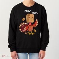 Meow Cat Funny Thanksgiving Turkey Women's Sweatshirt thumb 0