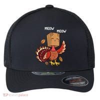 Meow Cat Funny Thanksgiving Turkey Flexfit Unipanel Trucker Cap thumb 0
