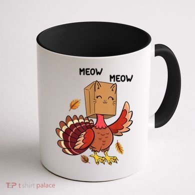 Meow Cat Funny Thanksgiving Turkey Coffee Mug back