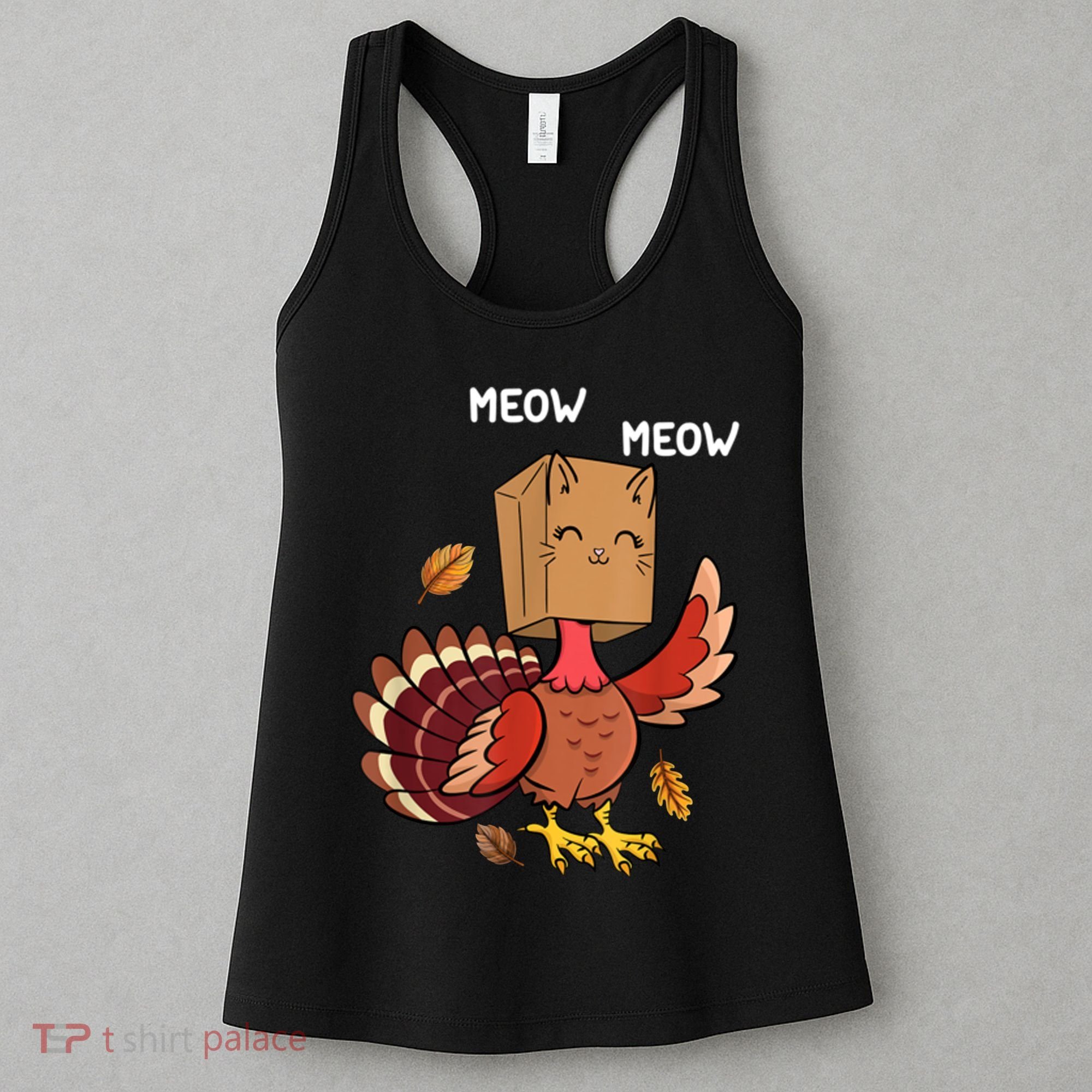 Meow Cat Funny Thanksgiving Turkey Women's Tank Top