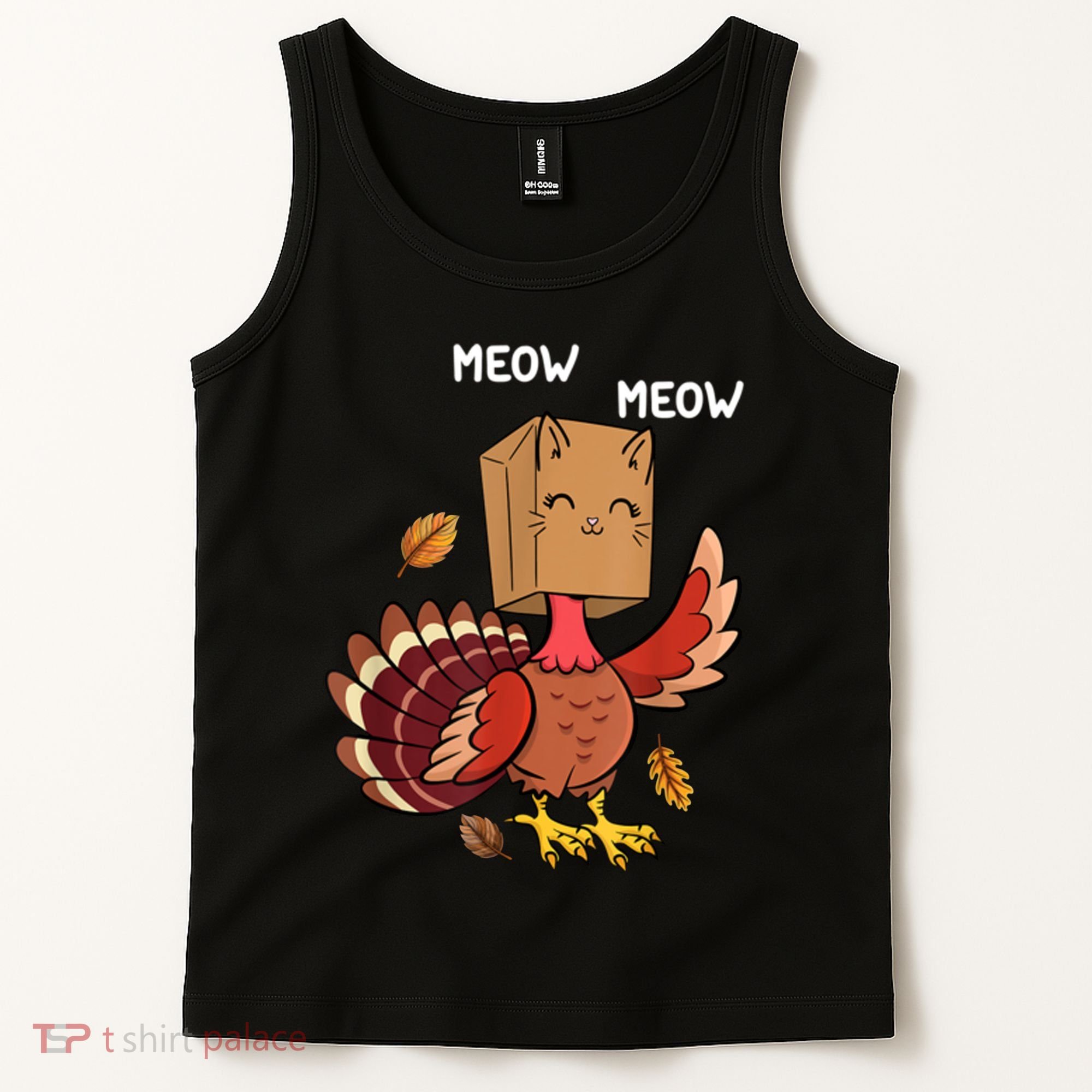 Meow Cat Funny Thanksgiving Turkey Tank Top