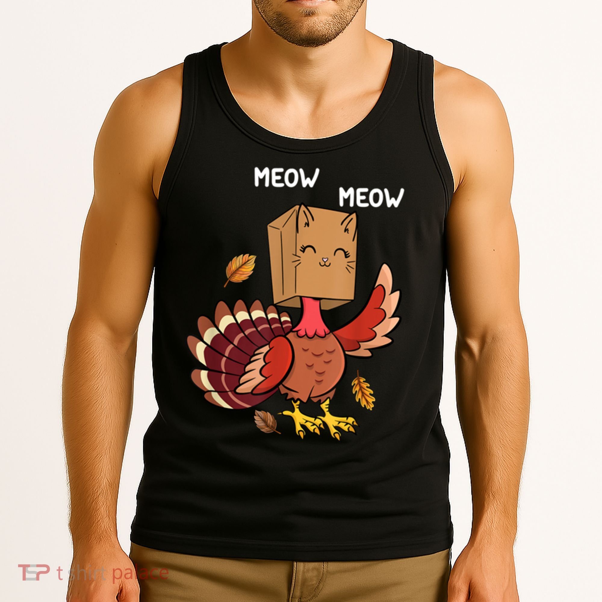 Meow Cat Funny Thanksgiving Turkey Tank Top