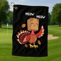Meow Cat Funny Thanksgiving Turkey Golf Towel thumb 1