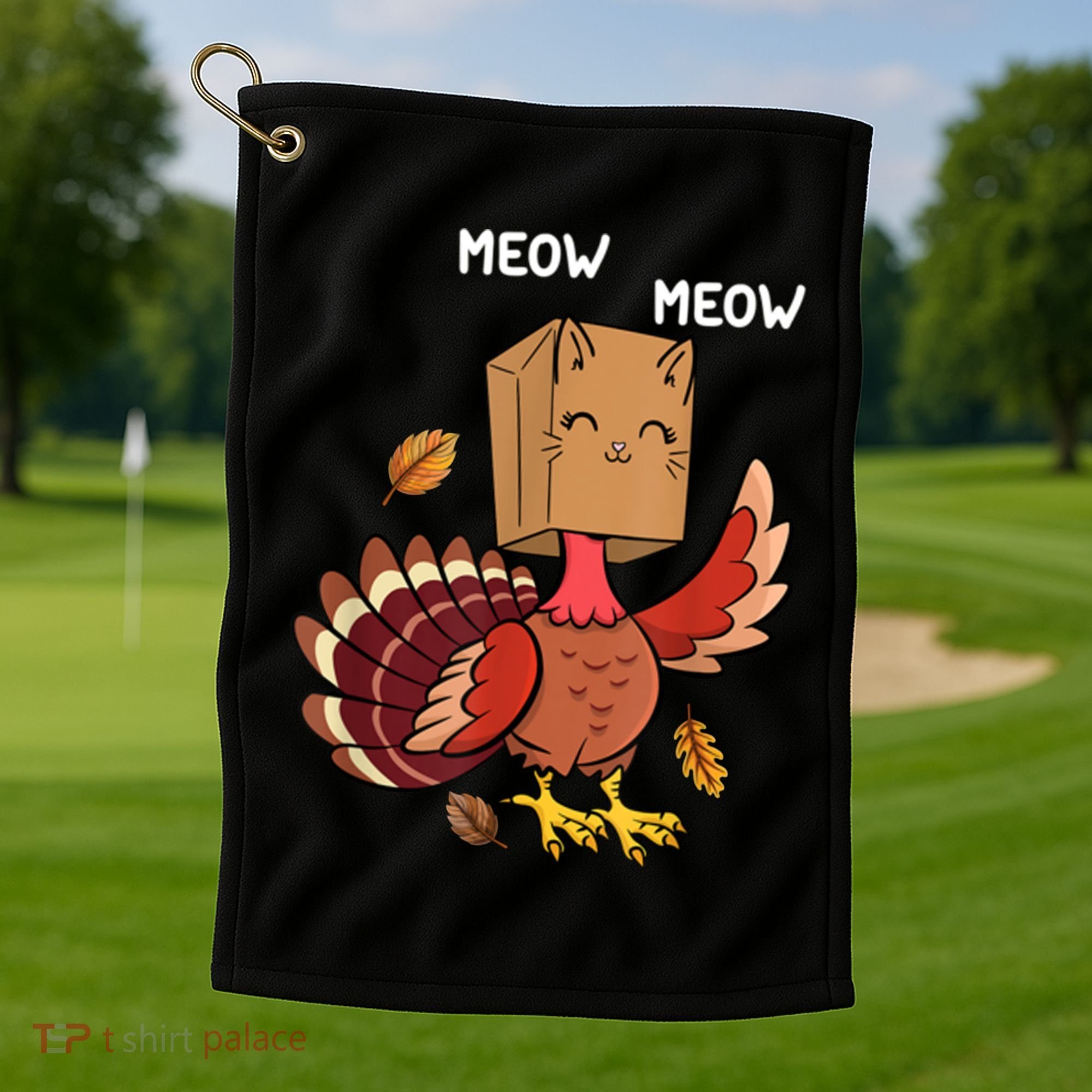 Meow Cat Funny Thanksgiving Turkey Golf Towel